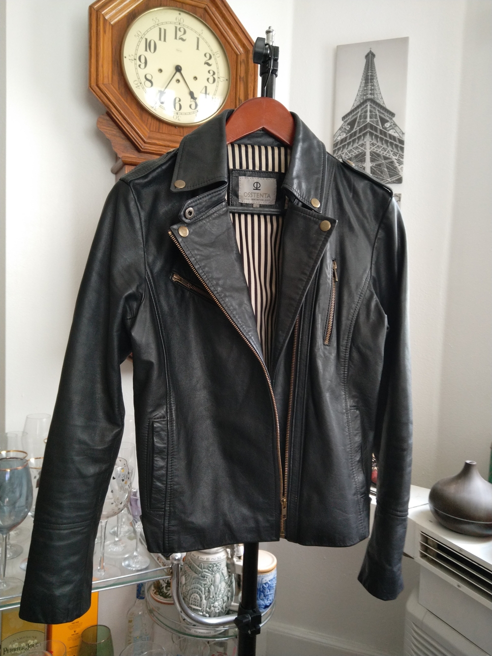 Black Leather Asymmetric Moto Jacket - Picture 1 of 10